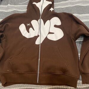 Brown and white WYS (watch your step) zip up hoodie